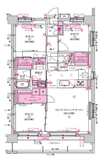 【間取り】 | ベルジュール八王子高尾 | 3LDKは、リビングダイニングキッチンと3つの居室がある間取り。ファミリー層に非常に人気の高い間取りで、広々としたリビングで家族団らんを楽しみ、個室でプライベートな時間も確保できるのが大きな魅力です。