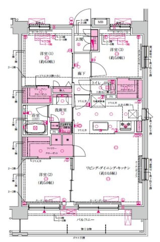 【間取り】 | ベルジュール八王子高尾 | 3LDKは、リビングダイニングキッチンと3つの居室がある間取り。ファミリー層に非常に人気の高い間取りで、広々としたリビングで家族団らんを楽しみ、個室でプライベートな時間も確保できるのが大きな魅力です。