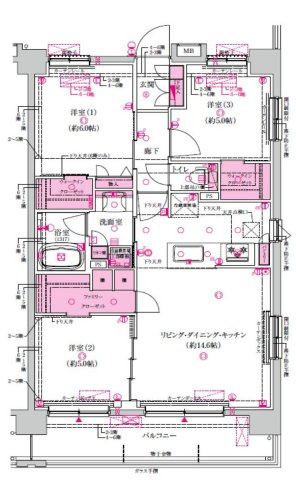 【間取り】 | ベルジュール八王子高尾 | 3LDKは、リビングダイニングキッチンと3つの居室がある間取り。ファミリー層に非常に人気の高い間取りで、広々としたリビングで家族団らんを楽しみ、個室でプライベートな時間も確保できるのが大きな魅力です。
