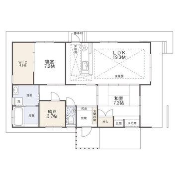 山鹿市小群土地建物の間取り|一つ一つの空間にゆとりのある間取りです