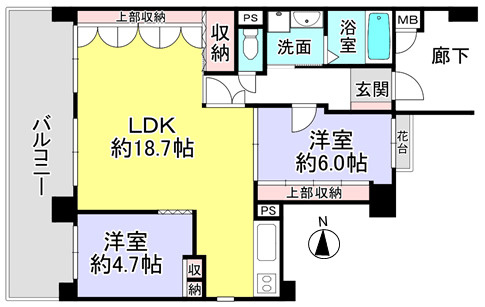 【間取り】 | メゾンドールウイングヒルズ弐番館 | 64.42㎡の2LDK