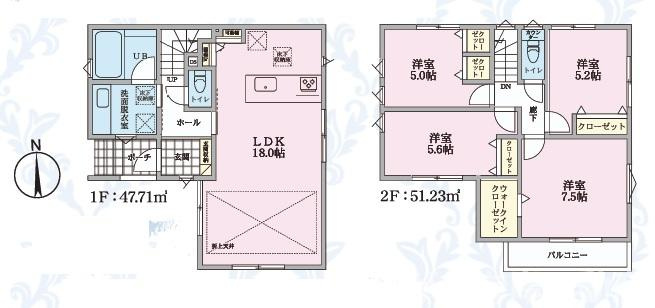 藤沢市高倉　新築戸建　全２棟の間取り|全居室2面採光　４LDK