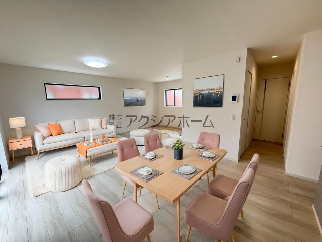 入間市大字下藤沢・全2棟　新築一戸建　2号棟　の居間・リビング|床暖房付LDK23帖（家具はCG画像での表示になります）