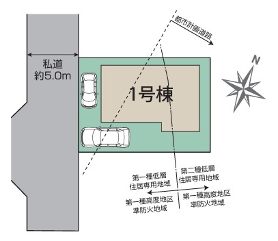 東村山市廻田町4丁目・全1棟　新築一戸建　～全室南向き～の区画図|駐車2台可能です。(車種制限あり)
