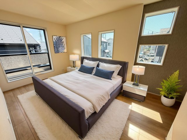 東村山市廻田町4丁目・全1棟　新築一戸建　～全室南向き～の寝室|洋室8帖（家具はCG画像での表示になります）