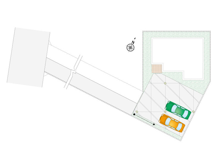 【5号棟：区画図・駐車場配置図】並列2台駐車可能です！周辺道路は交通量が少ない為、お子様のいらっしゃるご家庭でも安心です。