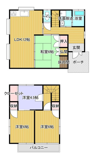 【間取り】 | 筑紫野市紫６丁目　戸建て | 全体的にコンパクトですが各部屋やリビングは広めにスペースが取ってあり、ご家族で快適に過ごせそうです