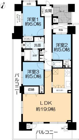 コスモシティ神戸本山の間取り|15階建の11階に位置し専有面積80.62㎡、南西角部屋となっており眺望、通風ともに良好です。
リビングは約20帖ある広々とした設計です。