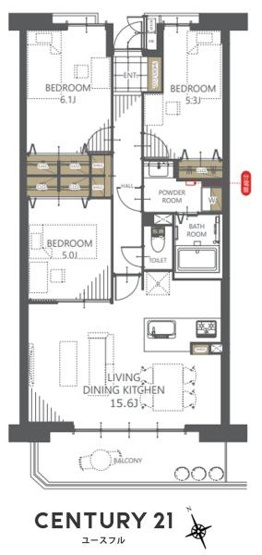 【間取り】 | ヴィルメゾン上野芝 | 専有面積:72.00平米　バルコニー面積:9.01平米　間取り:3LDK！