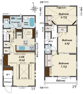 【間取り】 | 【仲介手数料無料！！】府中市小柳町5丁目　新築戸建て（全2棟）1号棟　5580万円 | 1号棟
