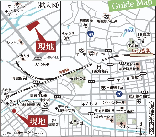 新築戸建・新築建売　いわき市内郷御厩町4丁目第1　御厩小・内郷第一中の地図