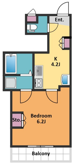 【間取り】 | MKS Villa | 必要な設備が整った1Kのお部屋です！