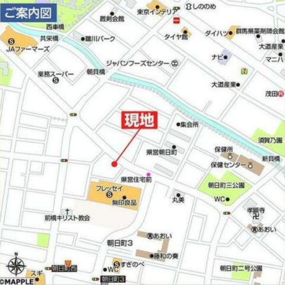 前橋市朝日町三丁目　限定1棟　ハートフルタウン　新築建売の地図