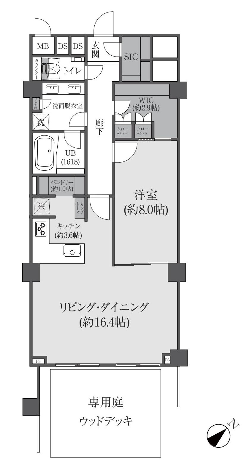 海まで2分！逗子マリーナ5号棟　1階の間取り|導線を考えられた間取り