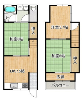 【間取り】 | 浜寺船尾町西２丁　中古テラスハウス | 【暮らしやすい３ＤＫ】資料請求だけでもお気軽にお問い合わせください！