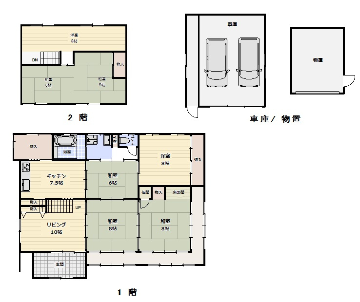 大崎中古戸建の間取り|敷地も広く車庫も完備されております。
