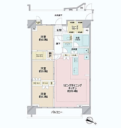 レジェイドクロス千代田神保町の間取り|3LDK、専有面積86.87m2
バルコニー面積8.97m2 