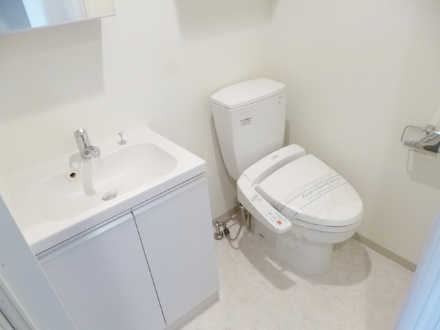 プレミアムキューブ東十条Ａｒｉａのトイレ|独立洗面台に温水洗浄便座と設備も十分