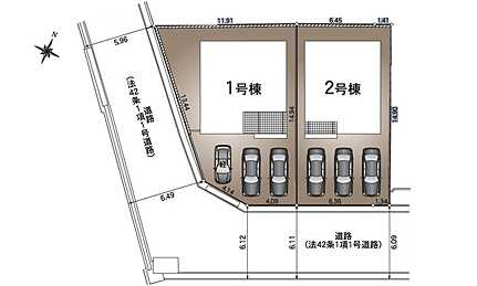広島市安佐北区落合南３丁目　新築一戸建て(全2棟)の区画図