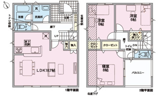 【間取り】 | 安佐北区口田4（安芸矢口駅）NO2 | 【NO2】18.7帖リビング☆2階3室☆ファミリータイプ3LDK☆各居室に収納☆南向きの間取り☆