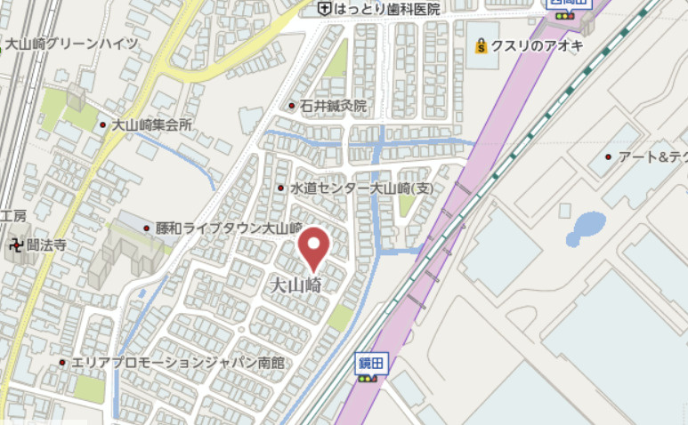 乙訓郡大山崎町大山崎鏡田　新築戸建の地図