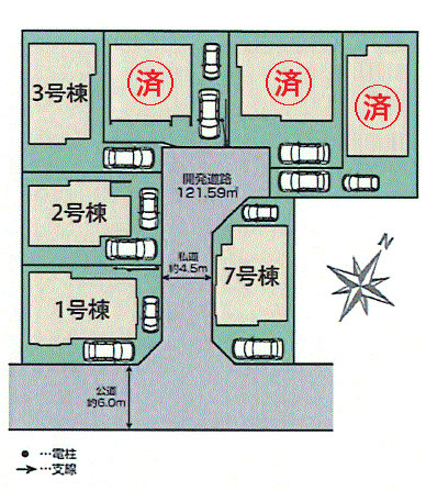 羽村市緑ヶ丘4丁目　新築戸建全7棟の区画図