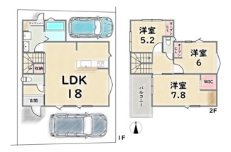 【間取り】 | 右京区嵯峨折戸町 | 2号地：価格4480万円、土地面積97.67平米、建延87.77平米、第2025確認建築京機構市00517号