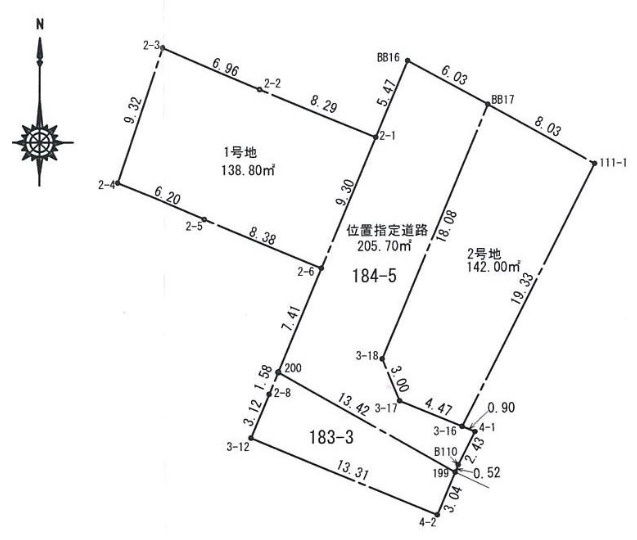 【土地図】 | 加古川市尾上町口里（全２）土地　2号地 | 2号地　敷地約42.9坪です。