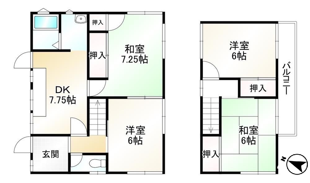 亀岡市篠町野条馬場前の間取り|4DKの間取りです。和室が２室あり、小さなお子様のいるご家庭にもぴったりのお住まいです。