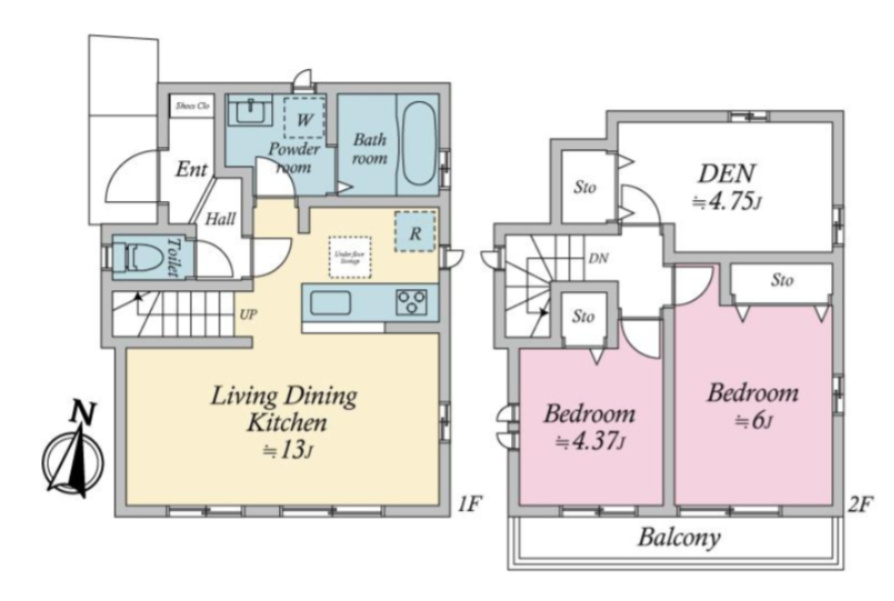 【Heartfull Town】東村山富士見町25期の間取り|〇本物件 Ａ号棟の間取図です〇 敷地面積：65.73㎡　建物面積：66.65㎡〇