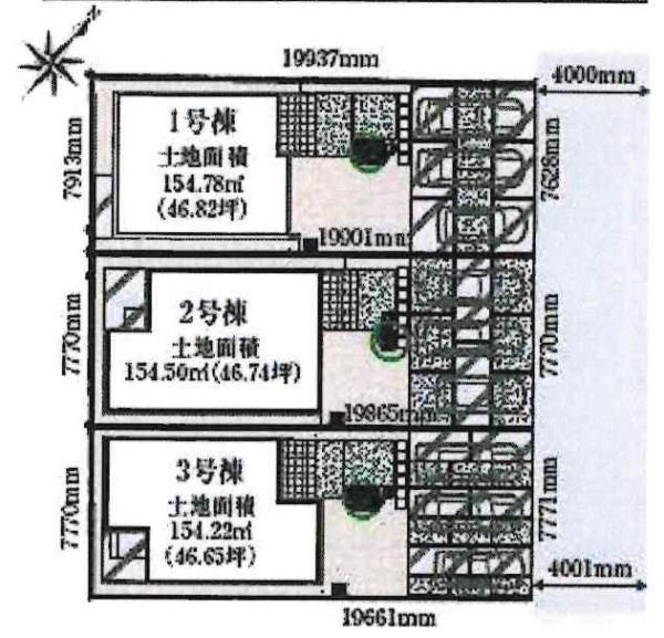 岡崎市中島町　全3棟・1号棟の区画図