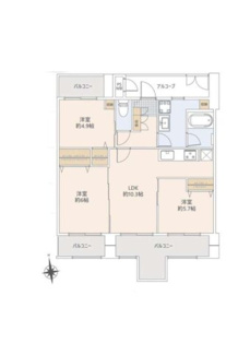 【間取り】 | 日神パレステージ戸田 | 3LDK
専有面積61.42㎡(18.57坪)
バルコニー面積15.06㎡