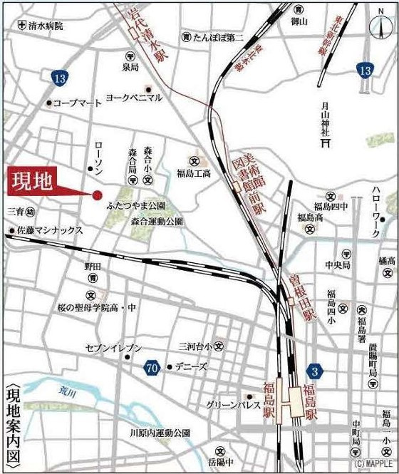 新築戸建・新築建売　福島市野田町相沢　森合小・清水中の地図