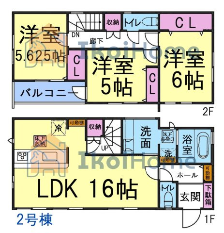 神戸市西区竹の台1丁目1期　全2棟　2号棟　新築戸建の間取り|【ホームページに現地動画掲載中】●年中無休：当日予約可●全居室収納完備！LDK16帖！