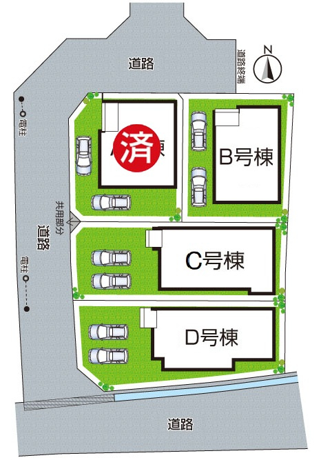 羽曳野市樫山　新築一戸建ての区画図|全４区画
