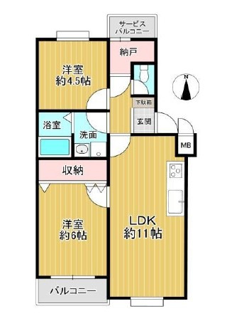 深江橋コーポＦ棟　1階の間取り