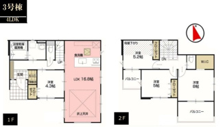 【間取り】 | 調布市緑ヶ丘１丁目　全３棟　3号棟　仲介手数料無料 | 4LDK＋WIC

