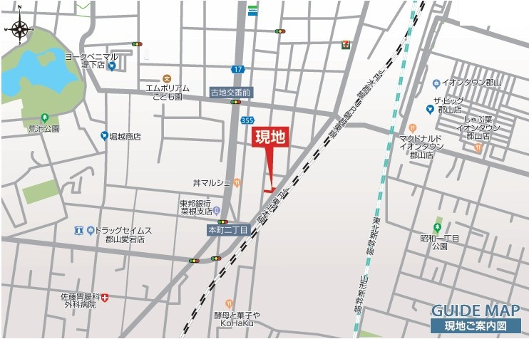 新築戸建・新築建売　郡山市本町二丁目　橘小・第三中の地図