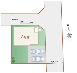 【区画図】 | ハートフルタウン宇都宮市鶴田町97番　A号棟 | 北東角地、接道幅員6.0ｍ、日当たりの良い区画です