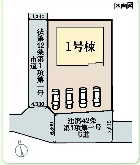 リーブルガーデンＳ前橋小坂子町　1号棟(平屋)の区画図|駐車場4台以上ご用意しています！来客時も重宝します♪
並列駐車なので、車の出し入れもしやすいですよ！