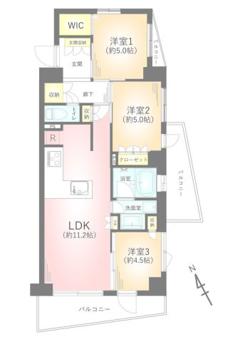 【間取り】 | □■ヴェレーナ江ノ島■□ | 【3LDK】LDK11.2帖 洋室5帖×2・4.5帖
