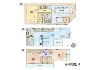 【参考プラン】 | 松原市東新町四丁目　建築条件付き売土地 | 【家事ラク2階ワンフロア設計】開放的なペニンシュラキッチンがある、上質な暮らし。