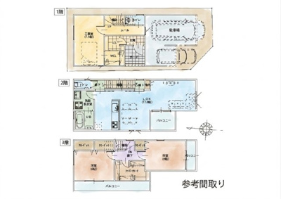 【参考プラン】 | 松原市東新町四丁目　建築条件付き売土地 | 【家事ラク2階ワンフロア設計】開放的なペニンシュラキッチンがある、上質な暮らし。