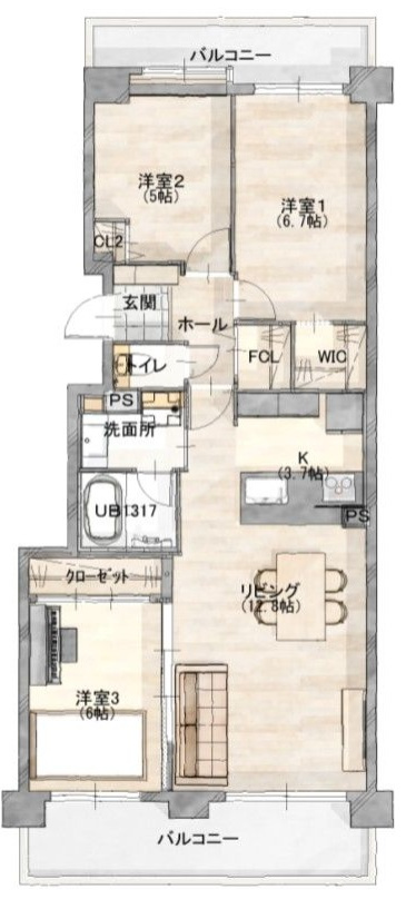 リベーラガーデン Ｅ棟（セントラルイースト）の間取り