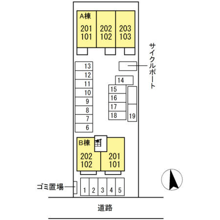 アールエム吉尾 B棟の区画図