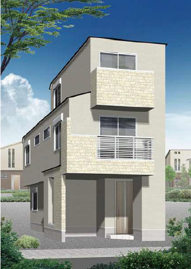 中野区丸山1丁目　全居室6帖以上　車庫付き省エネ住宅の外観パース|B号棟