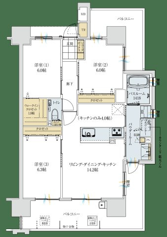 アルファステイツ大元中央公園の間取り|ウォークインクローゼット付きの、
収納力豊富な間取りです♪