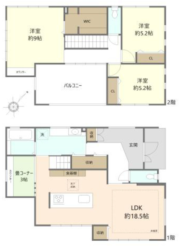 明石市魚住町住吉３丁目　中古戸建の間取り|3LDK＋畳コーナー＋WICです。