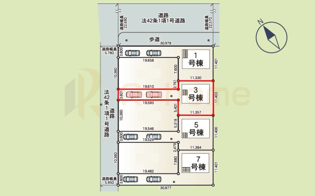 土浦市生田町第4　新築戸建て　3号棟の区画図|大きなお買い物だからこそ、メリット・デメリットを伝えさせて頂きます。
R-homeにお任せください♪