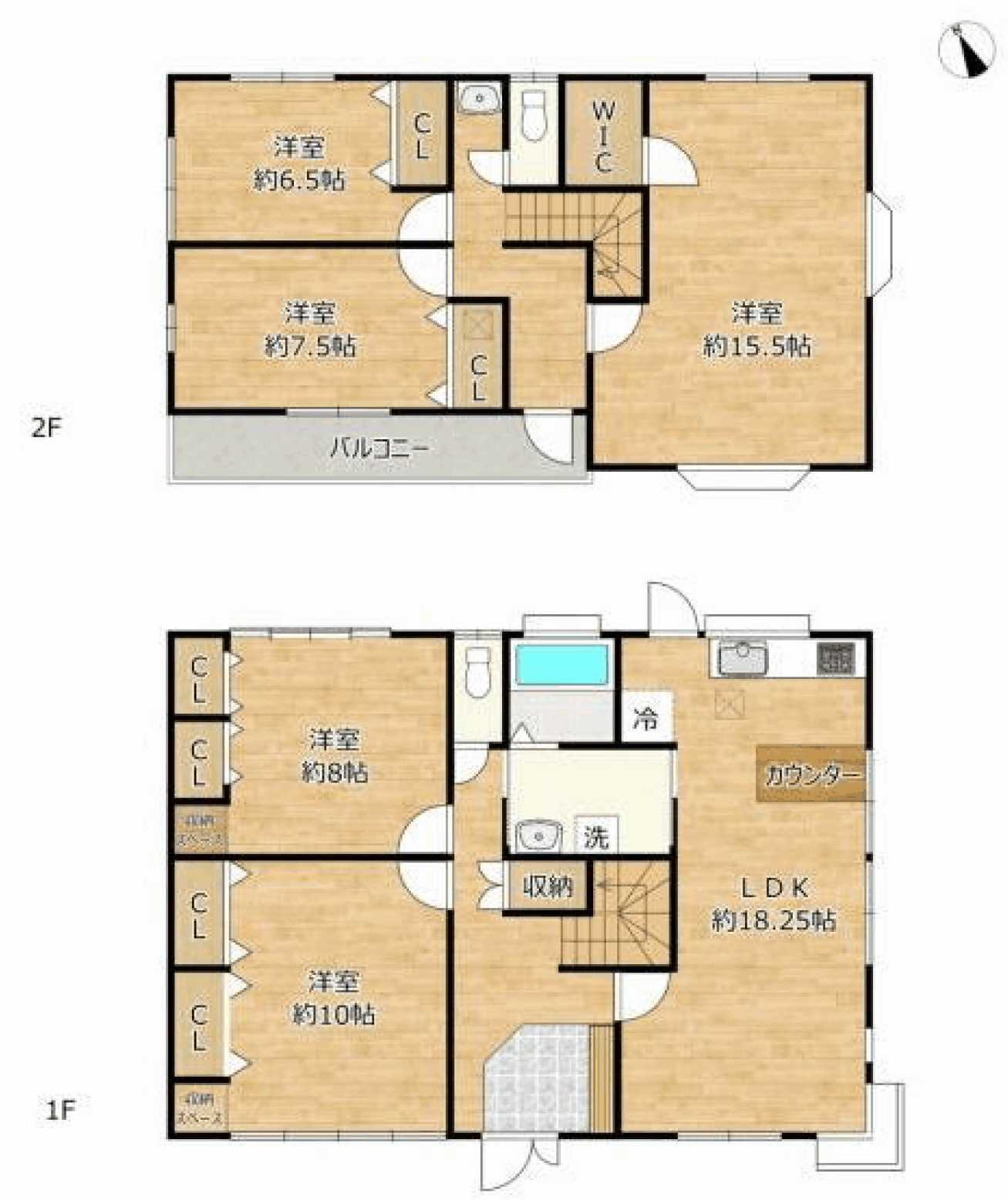 下野市笹原 中古住宅の間取り|5LDK+WIC+カースペース6台